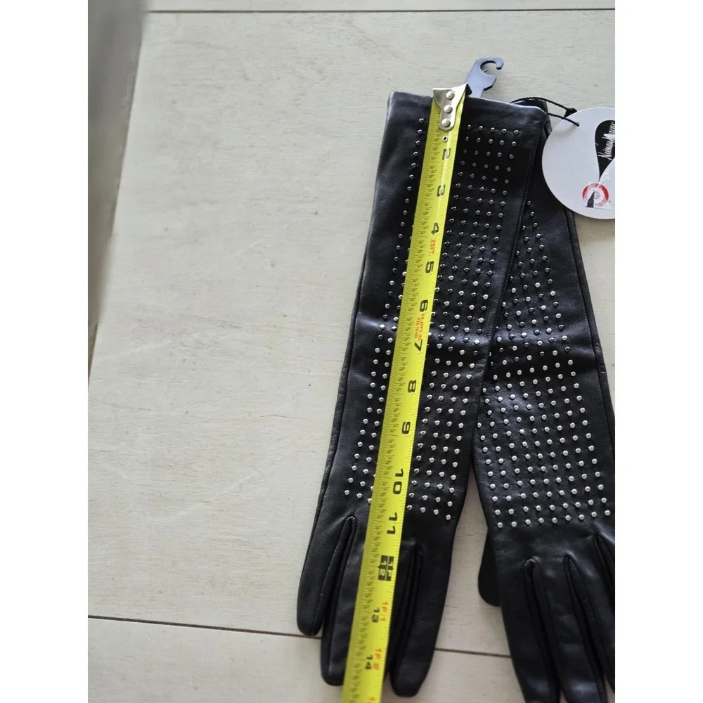 NWT Gloves Black Neiman Marcus Brian Atwood Women's S/M Long Leather Studded